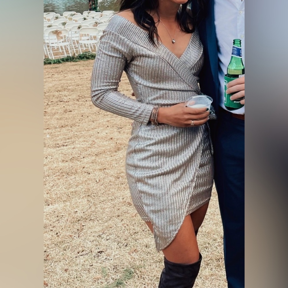 AKIRA Silver Long Sleeve Dress